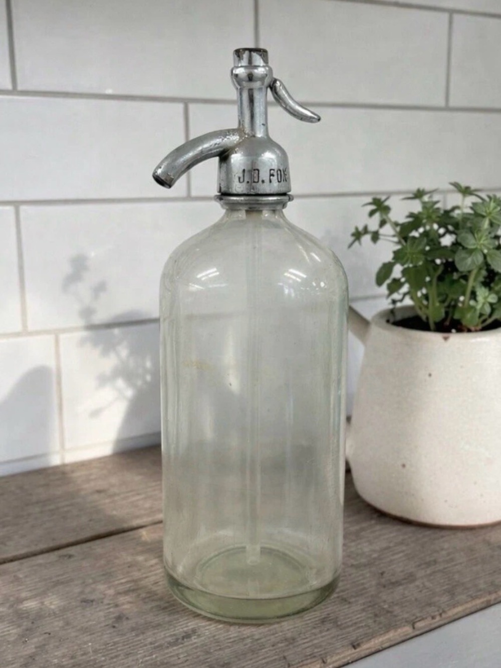 Antique J.D. Fox Brooklyn NY Etched Fulton New York Glass Seltzer Siphon Bottle